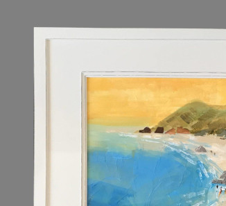 Typical Mike Bernard framing style (non glass front paintings). Adds 18 cm to the height and width of the painting.