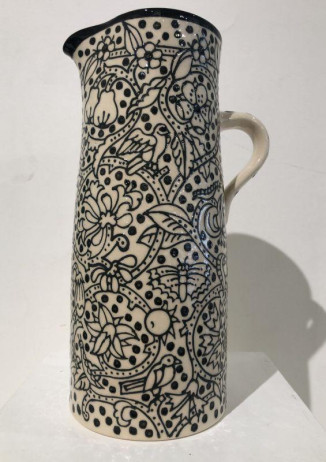 Black Embroidery Tall Jug