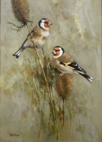 SOLD Goldfinches on Teasel