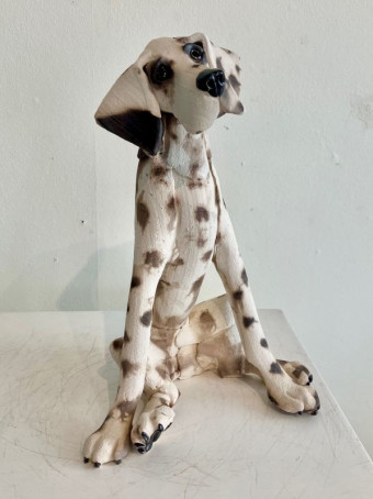 LR 53249 Small sitting spotty smoke fired dog 1 Ceramic 26 cm £250