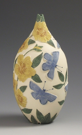 52095 blue butterflies and rose of sharon vessel 14 5cm 380