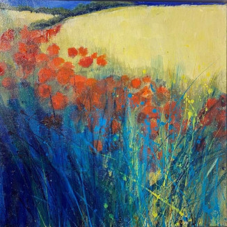 Bright Poppies at the Edge of Wheat Field