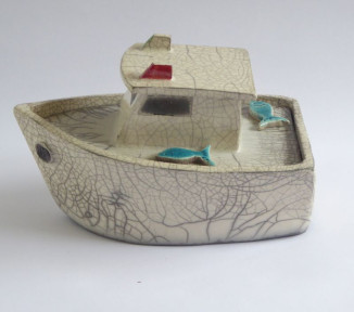 Big fishing boat white